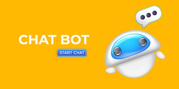 Modèle de conception de bannière de chat bot avec un personnage de robot mignon