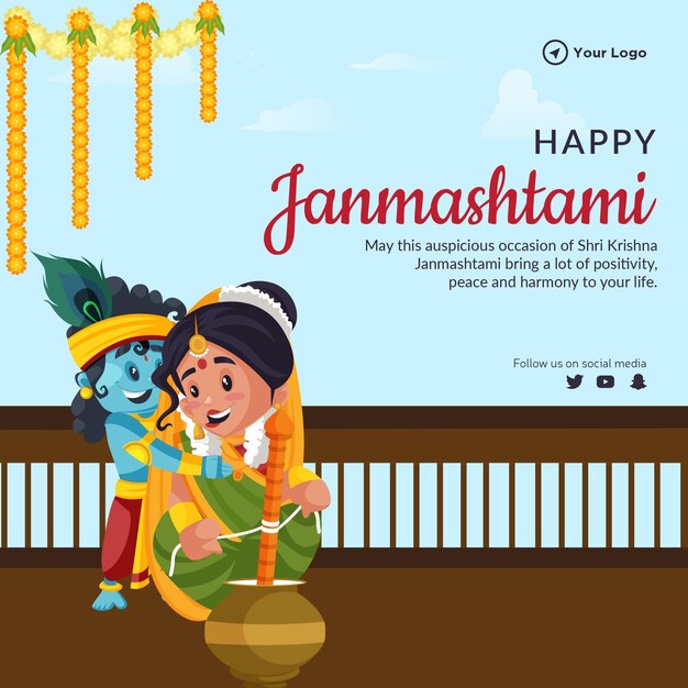 Modèle De Conception De Bannière Creative Happy Krishna Janmashtami