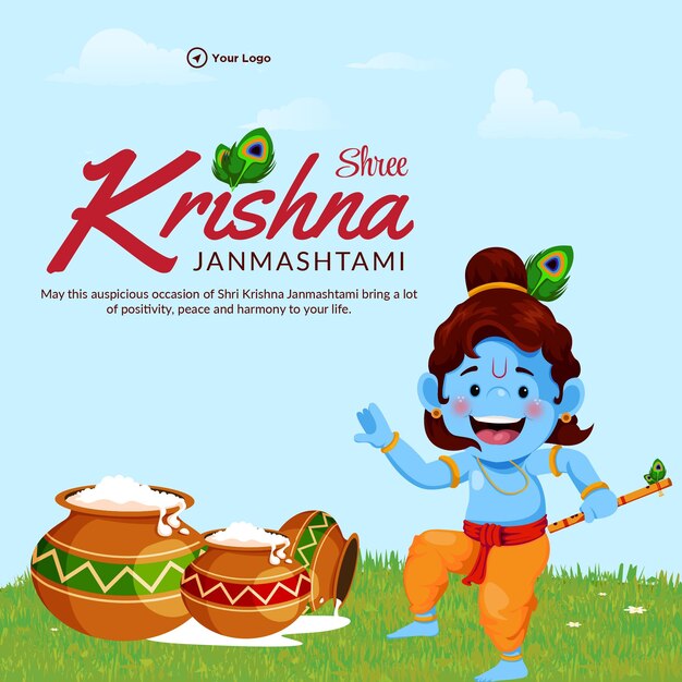 Modèle de conception de bannière Creative Happy Krishna janmashtami