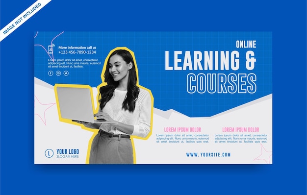 Vecteur modèle de conception de bannière e-learning design plat