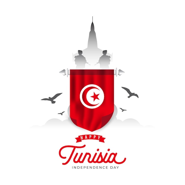 Vecteur modèle de conception de bannière de la fête de l'indépendance de la tunisie célébrations de la fête nationale du drapeau de la tunisie