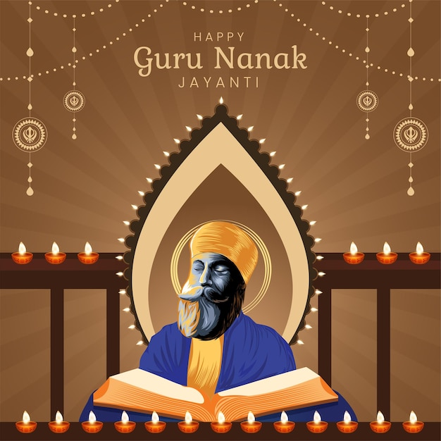 Modèle de conception de bannière Happy Guru Nanak Jayanti