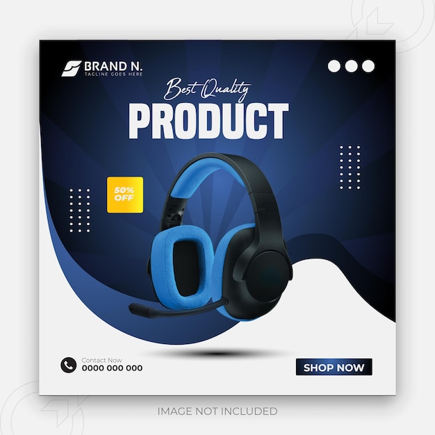 Vecteur modèle de conception de bannière de médias sociaux de produit de marque dj headphone