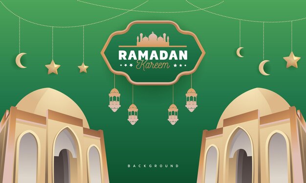 Vecteur modèle de conception de bannière de paysage ramadan kareem avec illustration vectorielle de mosquée