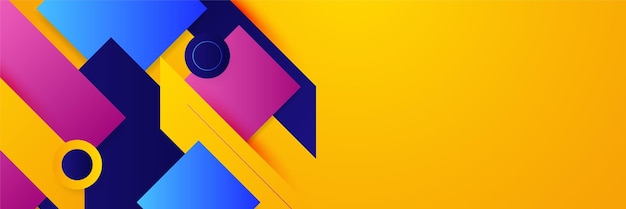 Modèle de conception de bannière de polygone coloré abstrait Bannière web tech colorée avec toile de fond de formes géométriques et couleurs dégradées Arrière-plan de présentation de modèle de bannière de conception graphique vectorielle
