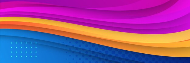 Modèle de conception de bannière de polygone coloré abstrait bleu orange rose Bannière web tech colorée avec toile de fond de formes géométriques et couleurs dégradées Présentation de modèle de bannière de conception graphique vectorielle