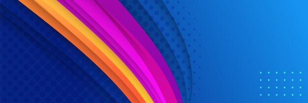 Modèle de conception de bannière de polygone coloré abstrait bleu orange rose Bannière web tech colorée avec toile de fond de formes géométriques et couleurs dégradées Présentation de modèle de bannière de conception graphique vectorielle
