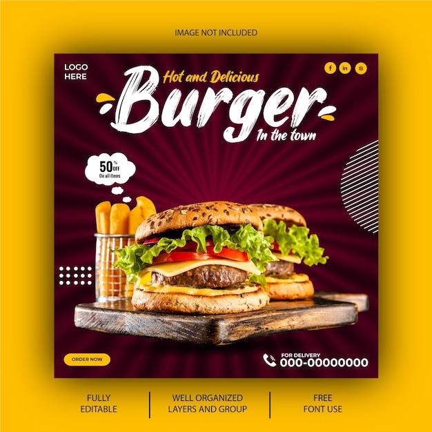 Modèle de conception de bannière de restaurant et de menu de nourriture de médias sociaux vectoriels eps gratuits