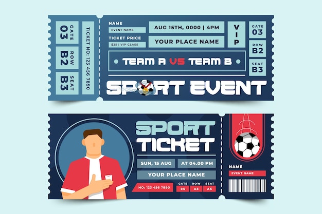 Vecteur modèle de conception de billet d'événement sportif de tournoi de football facile à personnaliser