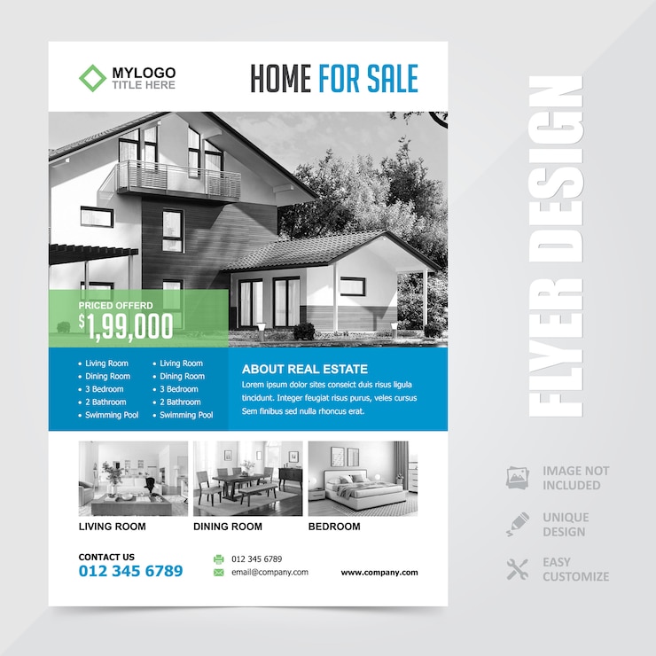 Vecteur modèle de conception de brochure a4 pour la vente de maisons immobilières