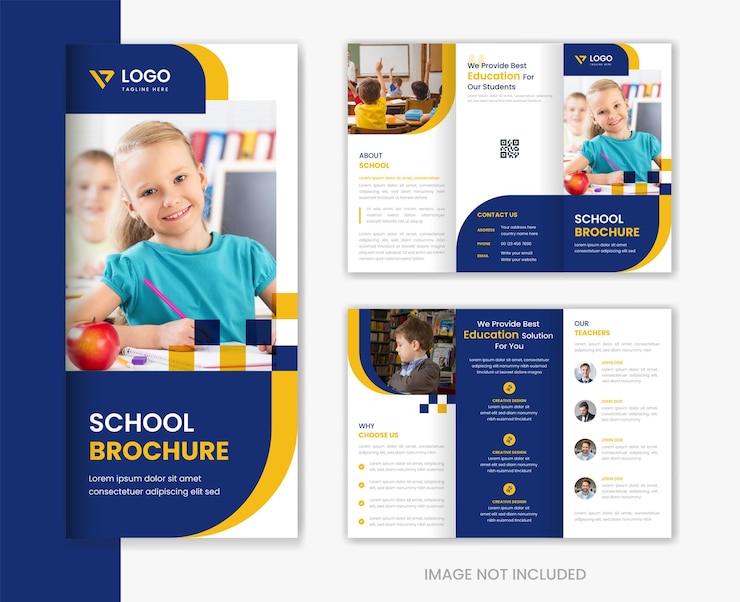 Vecteur modèle de conception de brochure à trois volets sur l'éducation, présentation de conception de brochure d'admission à l'école