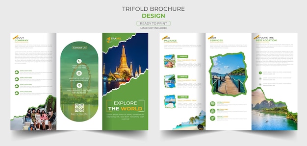 Vecteur modèle de conception de brochure à trois volets pour agence de voyage d'entreprise