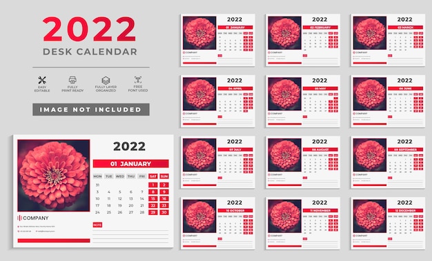 Vecteur modèle de conception de calendrier de bureau 2022