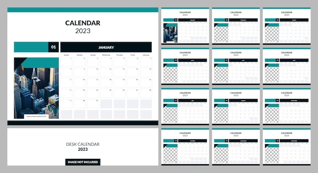 Vecteur modèle de conception de calendrier de bureau 2023