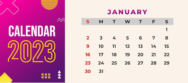 Vecteur modèle de conception de calendrier du nouvel an 2023 moderne