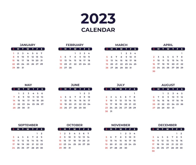 Vecteur modèle de conception de calendrier moderne minimaliste 2023