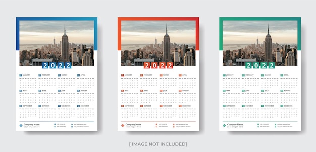 Modèle De Conception De Calendrier Mural D'une Page D'entreprise Colorée Pour 2022