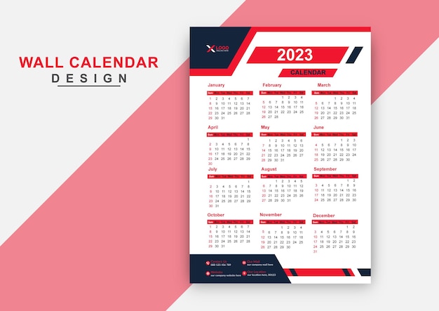 Modèle De Conception De Calendrier Mural Unique Du Nouvel An Moderne 2023