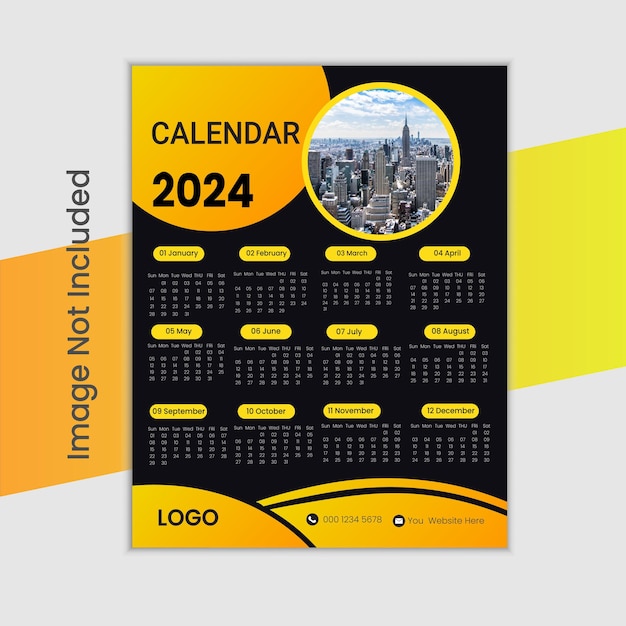 Modèle De Conception De Calendrier Mural Vectoriel 2024 Nouvel An