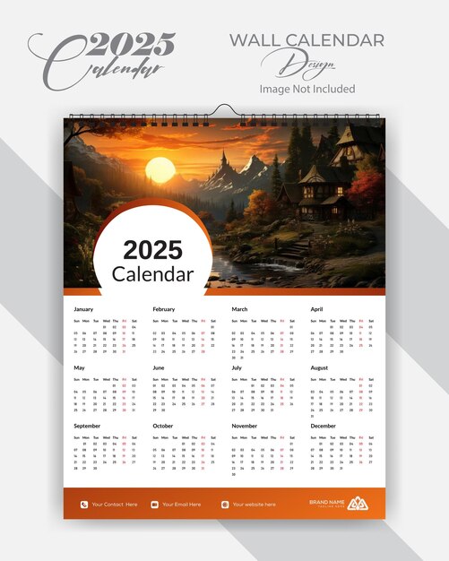 modèle de conception de calendrier professionnel et d'entreprise 2025 taille 16 20 début de semaine dimanche calendrier mural