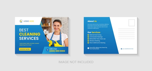 Vecteur modèle de conception de carte postale créative eddm chaque porte courrier direct carte postale de service de nettoyage