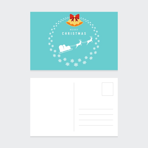 Modèle De Conception De Carte Postale Joyeux Noël Avec Un Design Plat De Paysages D'hiver