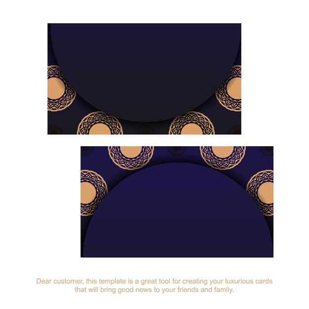 Modèle de conception de carte de visite de couleur bleue avec des motifs de luxe. Préparation de carte de visite vectorielle avec place pour votre texte et ornement vintage.