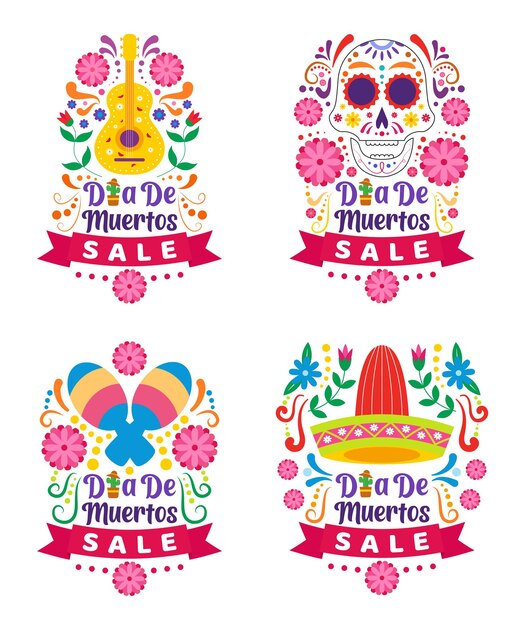 Modèle De Conception De Collection De Célébration De Vente De Vacances Dia De Muertos Plat