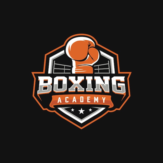 Modèle de conception de collection d'emblème de logo de boxe sur fond sombre