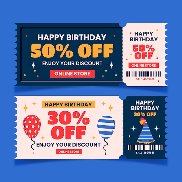 Vecteur modèle de conception de coupon de vente d'anniversaire