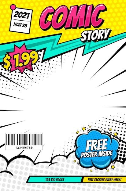 modèle de conception de couverture de magazine de bande dessinée de dessin animé