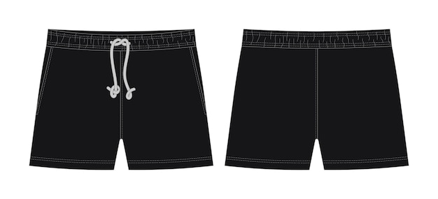 Vecteur modèle de conception de croquis technique de pantalon short vierge couleur noire short décontracté avec poches et dentelle