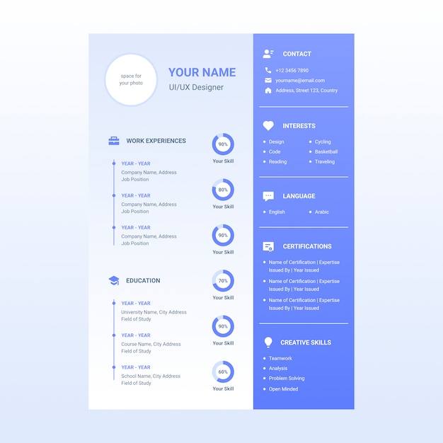 Vecteur modèle de conception de cv cv avec icône incluse