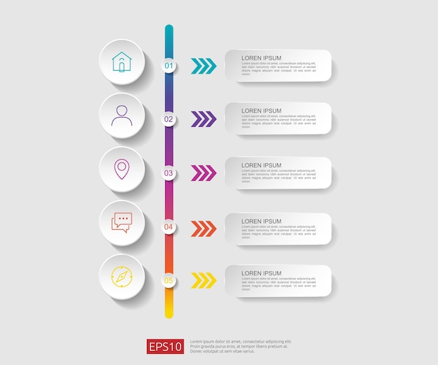 Vecteur modèle de conception de diagramme de flux infographique 5 étapes