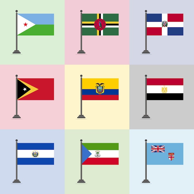 Modèle Conception Drapeau Djibouti Dominique République Dominicaine Timor Oriental Equateur Egypte El Salvador