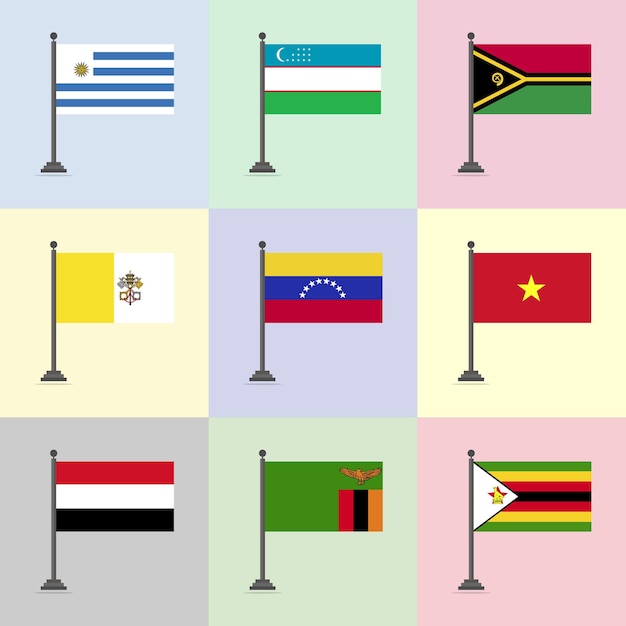 Modèle de conception de drapeau Uruguay Ouzbékistan Vanuatu Cité du Vatican Venezuela Vietnam Yémen Zambie Zimbabwe