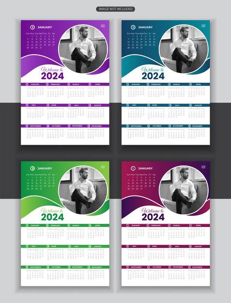 Vecteur modèle de conception du calendrier de mur vectoriel 2024