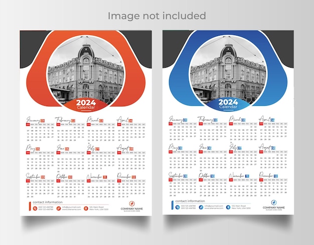 Vecteur modèle de conception du calendrier mural de 2024