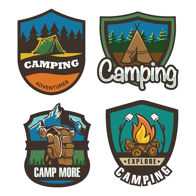 Vecteur modèle de conception du logo de l'aventure de camping