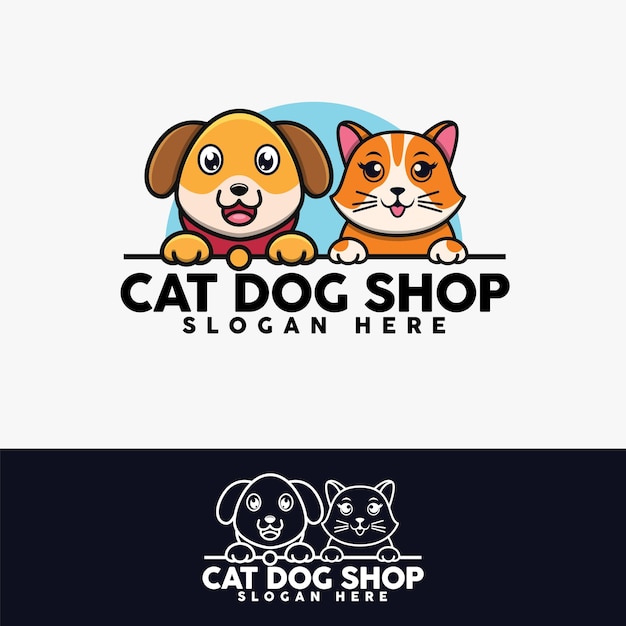 Vecteur modèle de conception du logo du chat et du chien