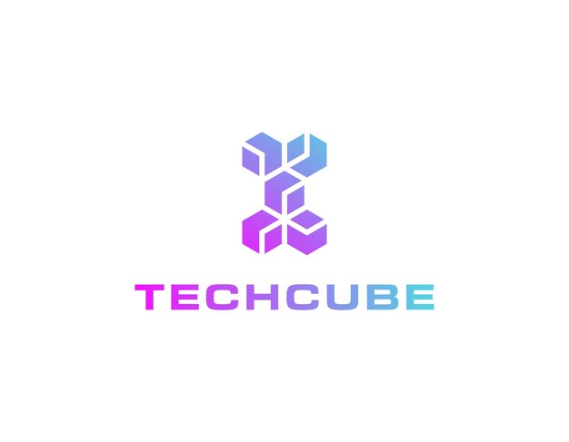 Vecteur modèle de conception du logo du cube technologique empilé