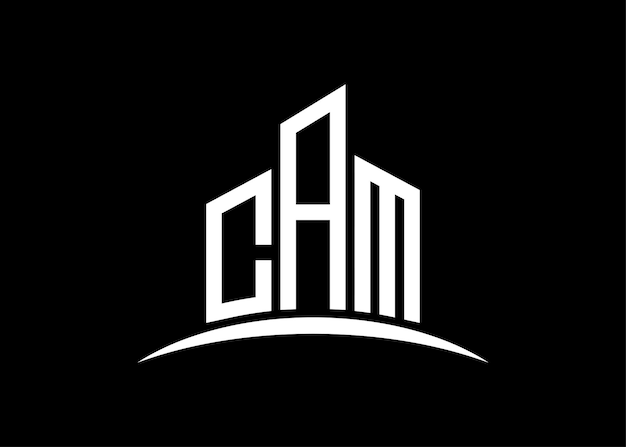 Le modèle de conception du logo du monogramme vectoriel de construction de lettres CAM Le logo CAM de la forme du bâtiment