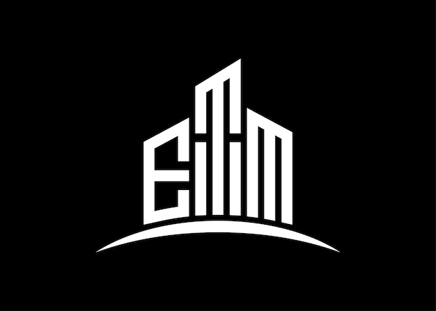 Le modèle de conception du logo du monogramme vectoriel du bâtiment de la forme du bâtiment du logo ETM