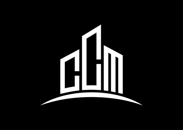 modèle de conception du logo du monogramme vectoriel du bâtiment de la lettre Building Shape Logo du CCM