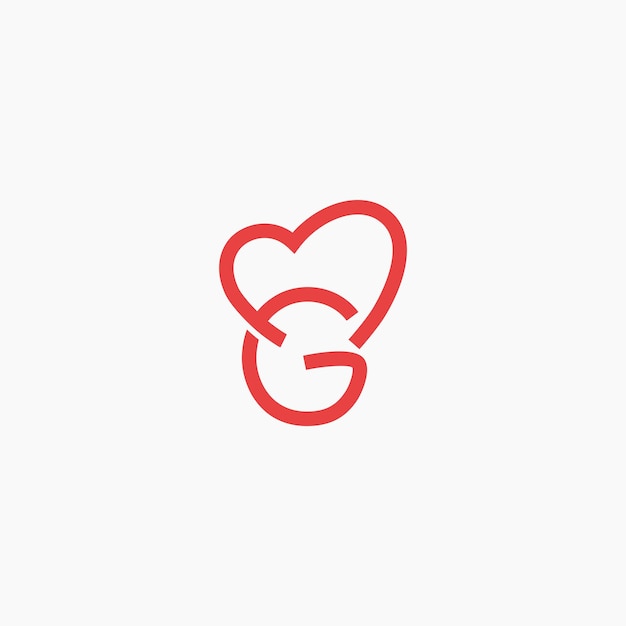 Vecteur modèle de conception du logo en forme de cœur en forme de lettre mg ou gm