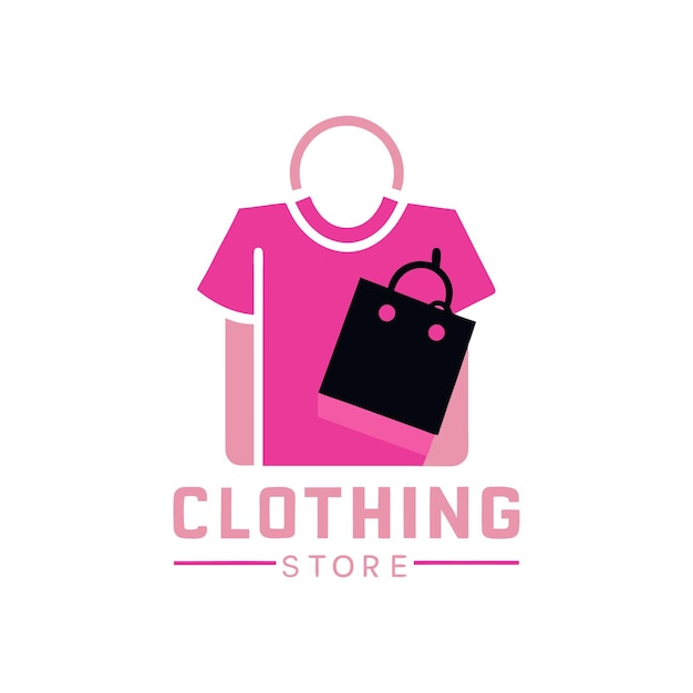 Modèle de conception du logo d'un magasin de vêtements avec un sac d'achat et un t-shirt