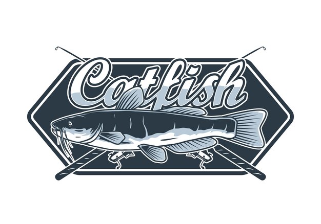 Vecteur modèle de conception du logo de la pêche au poisson-chat