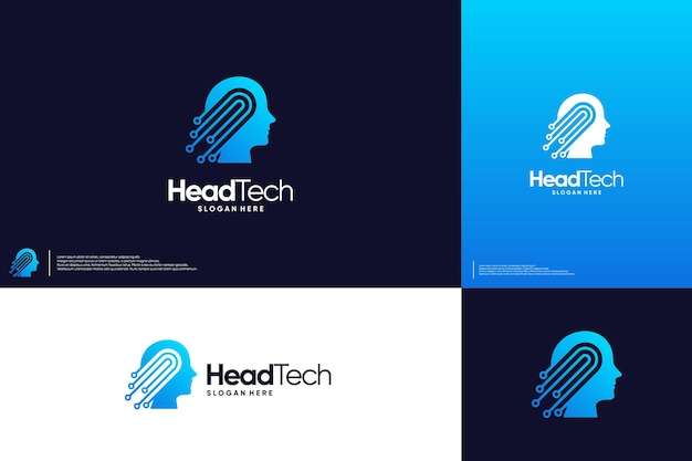 modèle de conception du logo de la tête humaine avec des symboles de technologie et de science numérique