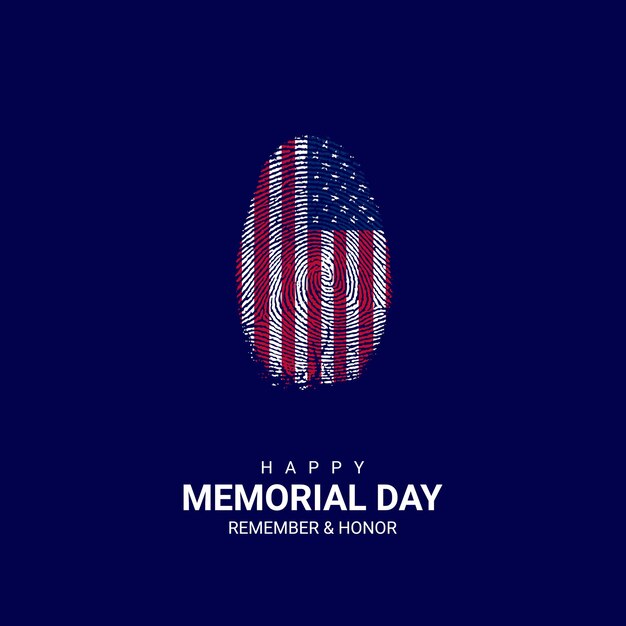 Modèle de conception du Memorial Day of the USA avec doigt et vecteur gratuit de drapeau américain