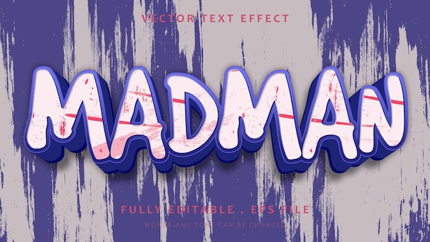 Vecteur modèle de conception d'effet de texte modifiable 3d grunge word madman